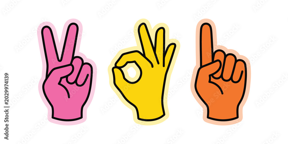 Fototapeta premium Three distinct, stylized hand gestures arranged horizontally across a pristine white background. 