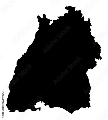 A contour map of Baden-Württemberg. German state silhouette