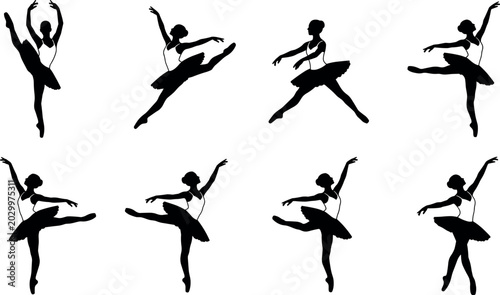 Bild auf Leinwand Elegant Ballerina Silhouette Vector Collection Featuring Graceful Ballet Dancers