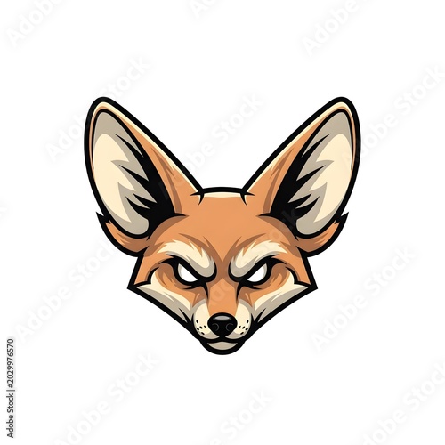 Fennec Fox Head Mascot with Intense Eyes in Fierce Profile on White Background