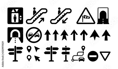 Navigation and transportation solid icon set monochrome vector illustration