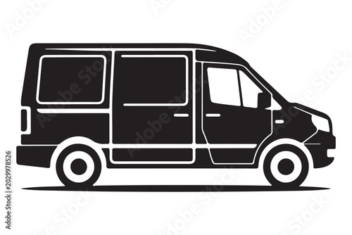 Black van side view silhouette on a white background modern delivery vehicle silhouette