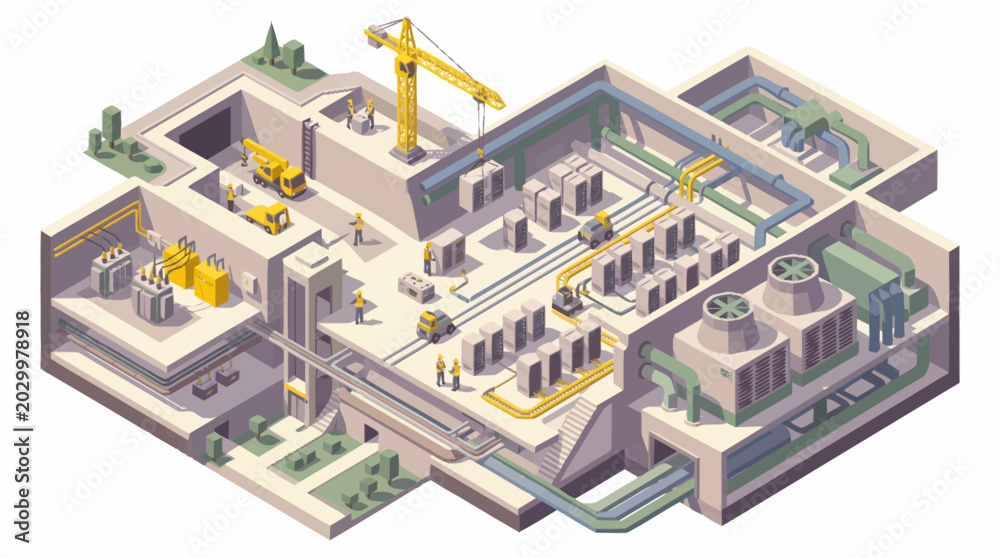 Obraz premium Isometric view of a modern industrial power plant facility.