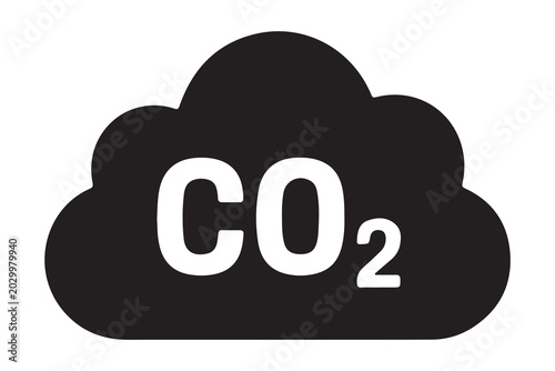 Carbon dioxide molecule symbol in a cloud shape black and white silhouette