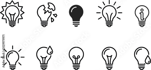 Foto Lightbulb Icons Diverse Concepts Simple Outline Graphics Against White Backgroun