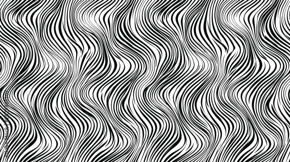 Obraz premium Abstract seamless pattern with vertical wavy lines in black and white monochrome