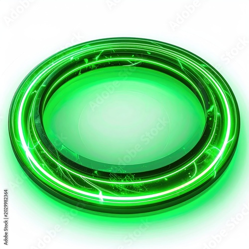 A glowing green ring with energy crackles around a clear, reflective center