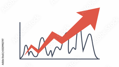 Cuadro en lienzo upward trend graph with fluctuating line red arrow and gray waveform