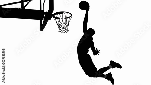 Cuadro en lienzo basketball player silhouette dunking hoop and net
