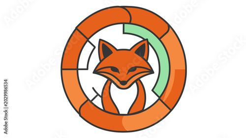 Circularly framed fox visage vector with alterable line weight. Modern geometric animal logo component featuring a vibrant orange fox head for professional branding and creative design.