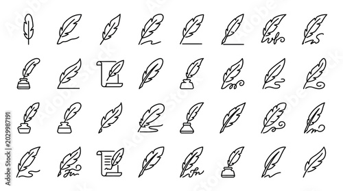 Bild auf Leinwand Quill pens and inkwells arranged neatly.