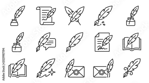 Quadro em tela Quill pens and writing icons set.