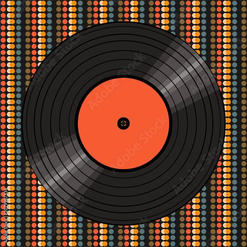 Seamless pattern print wallpaper with vinyl record discs music illustration vector retro style 60s, 70s, 80s, design art background for paper, textile,	