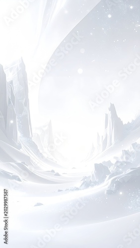 Ethereal icy landscape bathed in bright, soft, glowing light