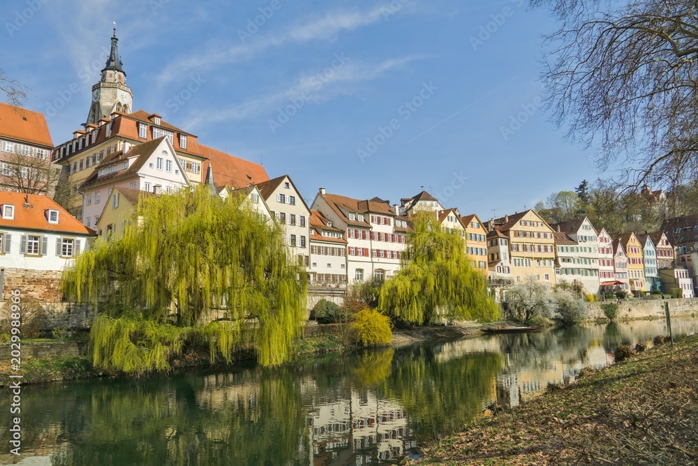Fototapeta premium Historic Colorful Waterfront Houses and Neckar River in Tuebingen, Germany
