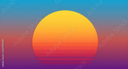 Foto vintage, sunset, retro, synthwave, landscape, horizon, sun, neon, gradient, 80s,