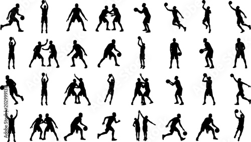 Photos Basketball Player Silhouette Collection Featuring Dribbling, Shooting and Defens