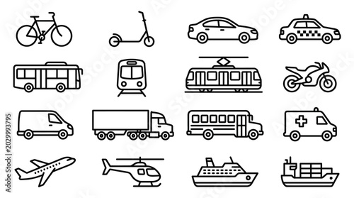 Foto Various transportation vehicles icons.