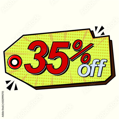 Sale tag 35% percent off, vector illustration comics.