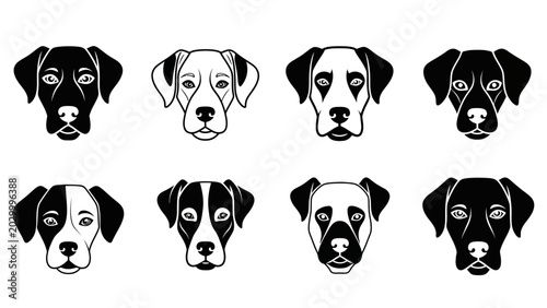 Diverse Dog Breed Faces: A Black and White Vector Illustration of Canine Heads
