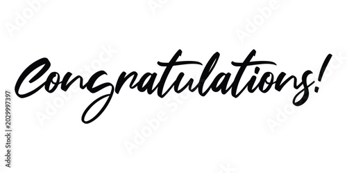 Tableau sur toile Black Cursive Script Font Handwritten Word Congratulations with an Exclamation M