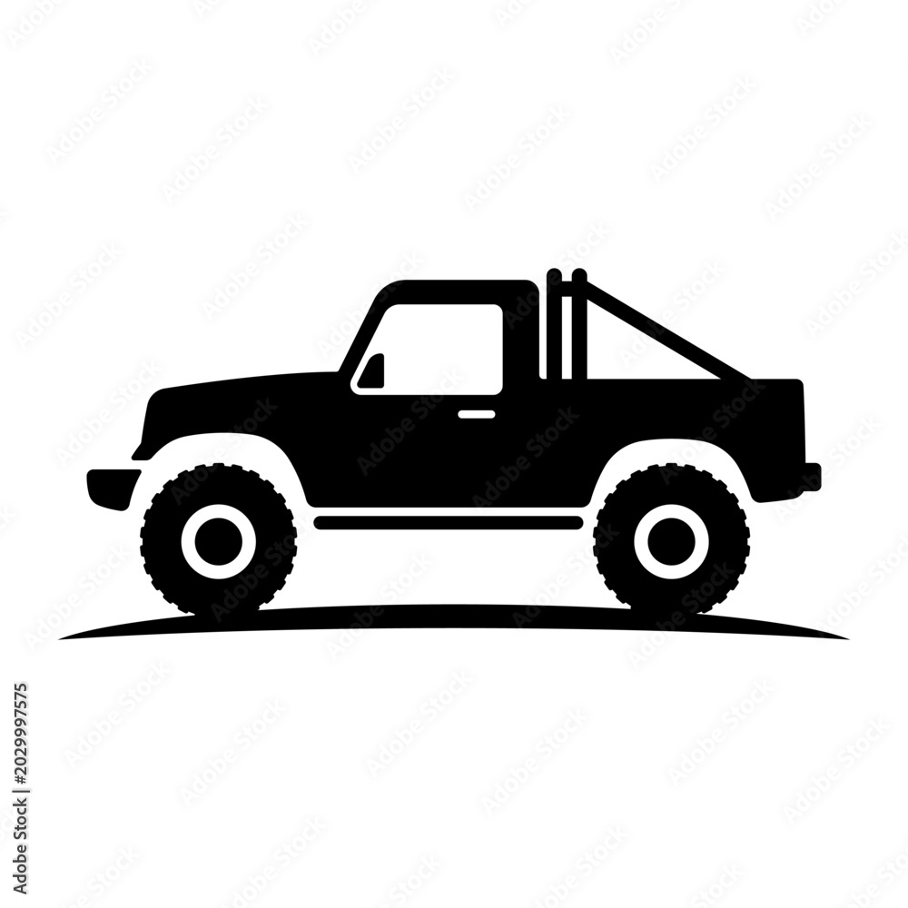 Fototapeta premium SUV pickup truck icon. Black silhouette. Side view. Vector simple flat graphic illustration. Isolated object on a white background.