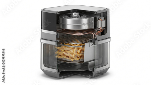 Air fryer cross sectional view detailed illustration of internal components