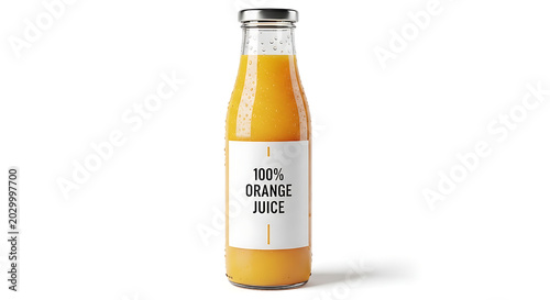 Fresh orange juice in glass bottle isolated , healthy drink on white background