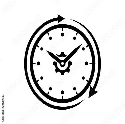 Time management clock vector icon, clean monochrome style
