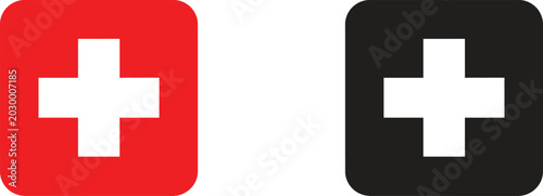 Photos Red and black medical cross icons with rounded corners Vector