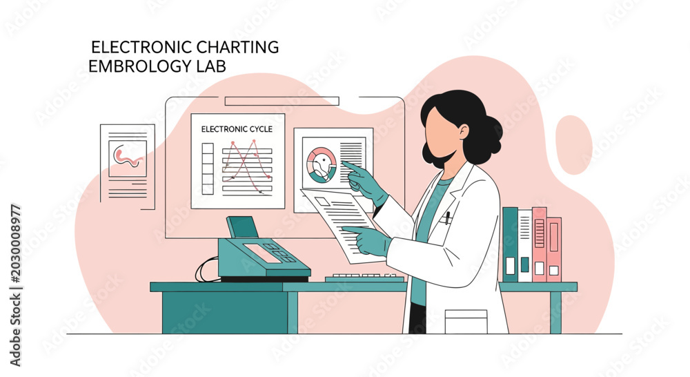 Fototapeta premium Embryology Lab Scientist Using Electronic Charting for Patient Records and Data Analysis
