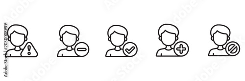 User Profile Management Icon Set - Account Status, Add User, Remove, Block, and Verified Member Symbols