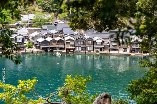 Fotografie Beautiful view of traditional wooden fishing village houses on the Ine Bay, Kyot