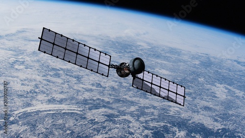 Satellite hovering over the planet Earth to provide weather forecasting and GPS signal. NASA Public Domain Imagery