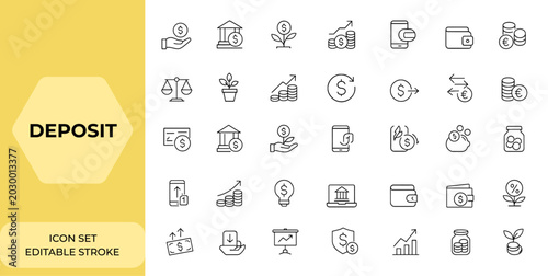 Fotografie Linear deposit icon set for web