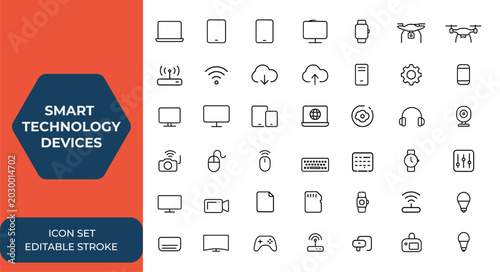 Konstfotografi Smart technology devices line icon set for mobile app and web