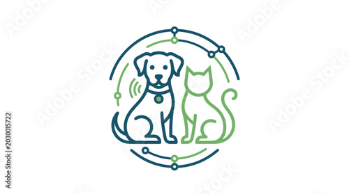 Fényképezés Dog and Cat Simple Line Art.