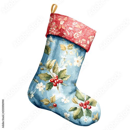 Εκτύπωση καμβά Christmas Stocking watercolor vector illustration, high-quality artwork isolated on a pure white background