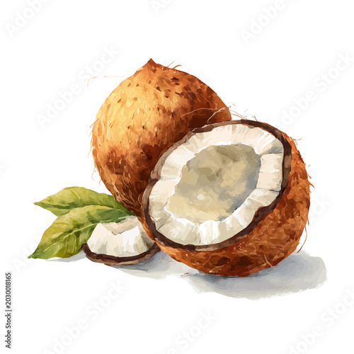 Quadro em tela Stylized watercolor Coconut vector, modern artistic illustration with high-quality details on a pure white background