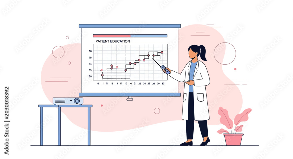 Fototapeta premium Doctor presenting patient education graph on screen with projector, healthcare concept