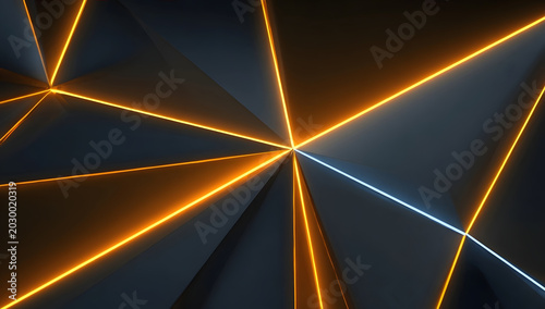 Futuristic glowing lines intersecting on dark geometric background for tech concepts