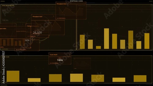 Black screen fading, revealing SYSTEMS CORE HUD with sliding popups and bars growing, showing load