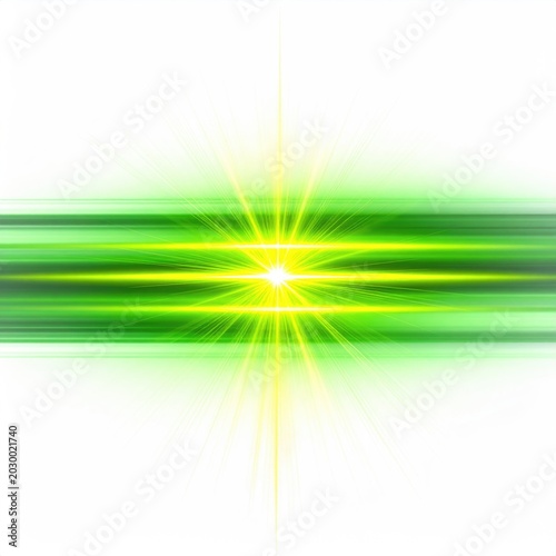 Intense bright yellow light flares outward through vibrant green horizontal streaks