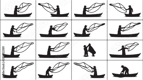 Canvas Print Man in a small boat rowing leaf.