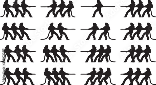 Photography Black silhouettes of people playing hockey.