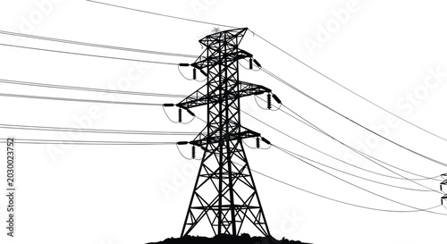 Photos Black And White Silhouette Of High Voltage Electricity Transmission Tower With P
