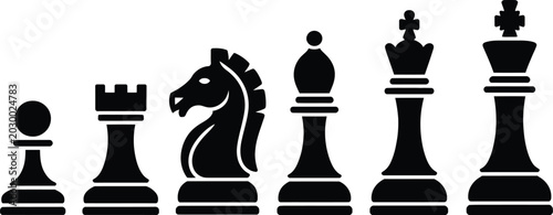 Tableau sur toile Chess piece silhouettes illustration set, generic standard strategy game pieces for board game and tactical design