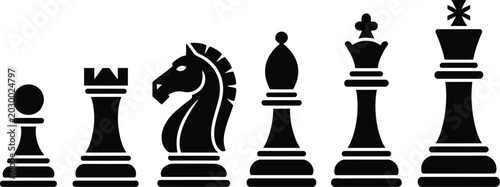 Foto Chess piece silhouettes icons illustration set, generic standard strategy game pieces for competition and intellectual graphics