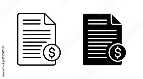 Two documents with a dollar sign are shown side by side on a white background