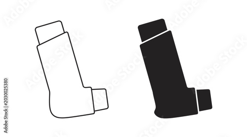 Two inhalers are shown in line art and solid black on white background